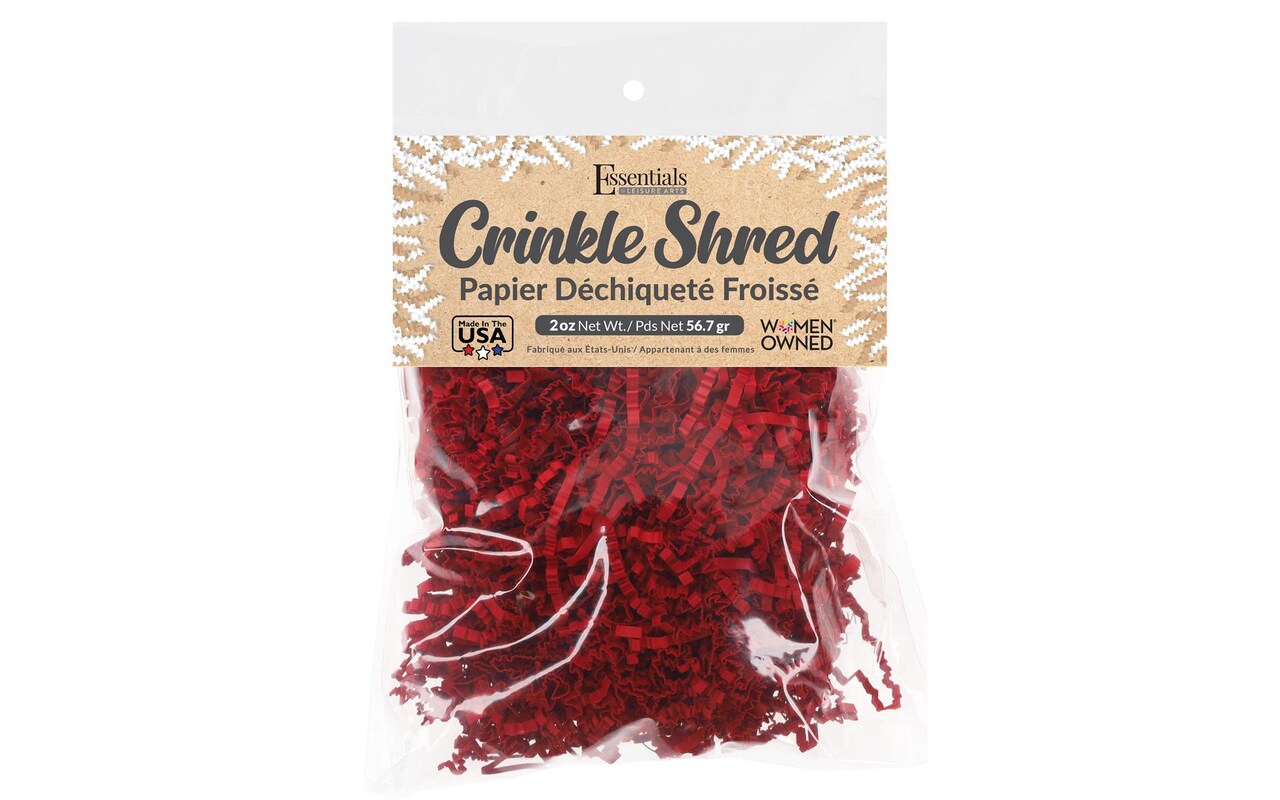 Essentials by Leisure Arts Crinkle Shred Bag, School House Red, 2oz Shredded Paper Filler, Crinkle Cut Paper Shred Filler, Box Filler, Shredded Paper for Gift Box, Paper Crinkle Filler, Box Filling